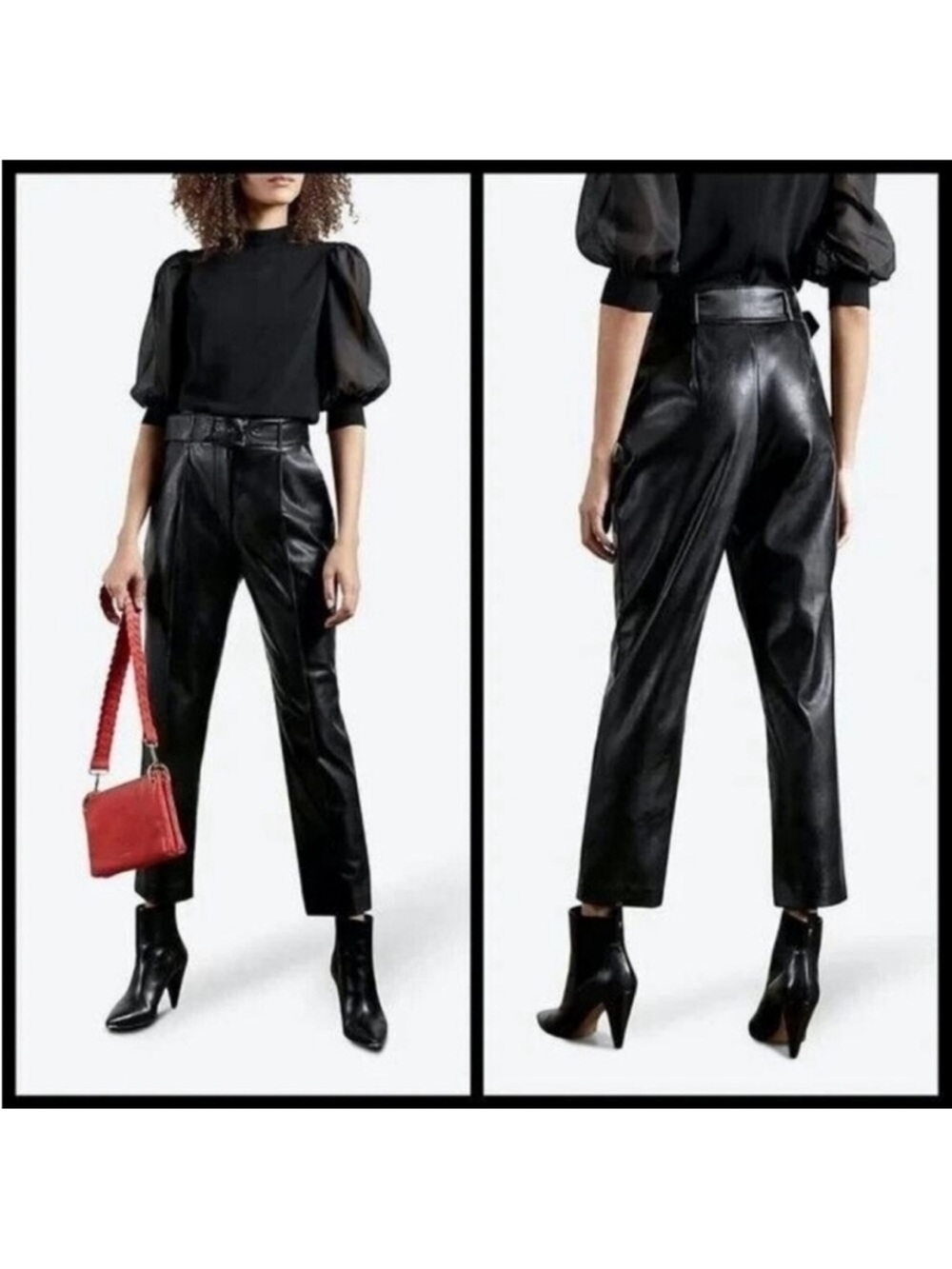 TED BAKER Faydell Vegan Leather Black Belted Moto Cropped Pants Ted 3 US sz 8